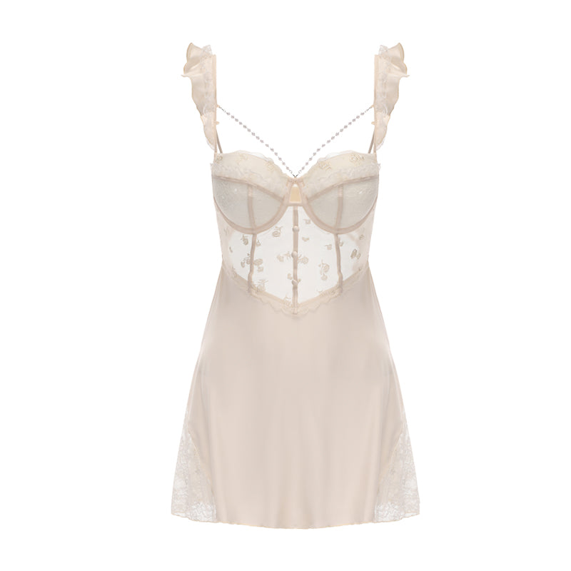 Champagne Embroidered  Slip Dress