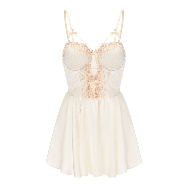 Light Yellow Satin Lingerie Dress