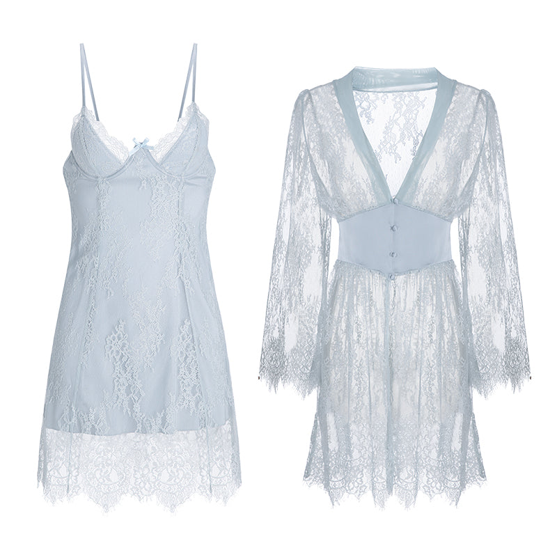 Sky Lace Slip & Robe Set