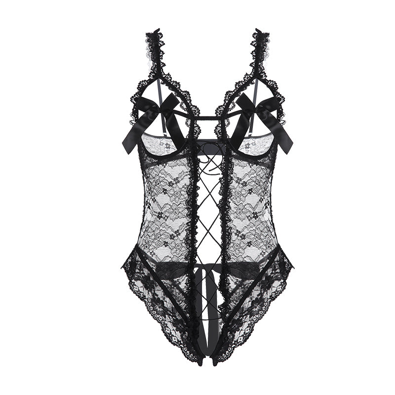 Black Lace Open-Cup Bodysuit