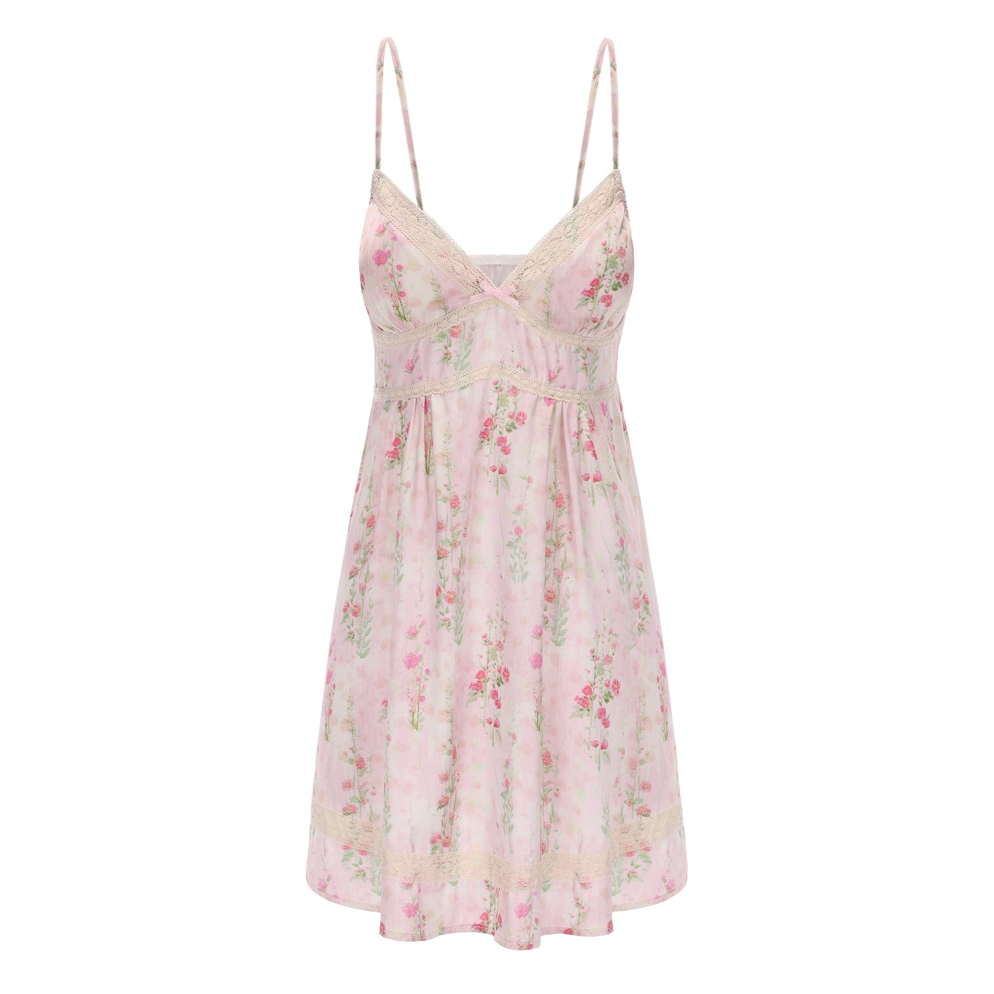 Pink Floral Satin Slip Dress