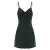 Silky Satin Slip Dress - Dark Green
