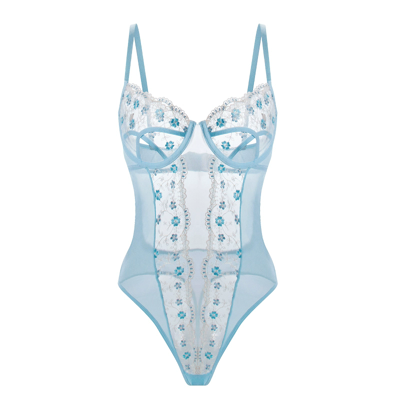 Blue Lace Panel Bodysuit