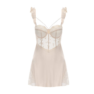 Champagne Embroidered  Slip Dress
