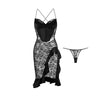 Floral Ruffle Slit Nightdress Set - Black