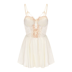Light Yellow Satin Lingerie Dress