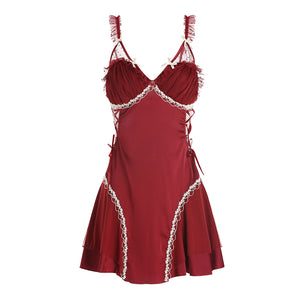 Wine Red Satin Babydoll