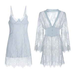 Sky Lace Slip & Robe Set