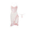 Floral Ruffle Slit Nightdress Set - pink