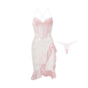 Floral Ruffle Slit Nightdress Set