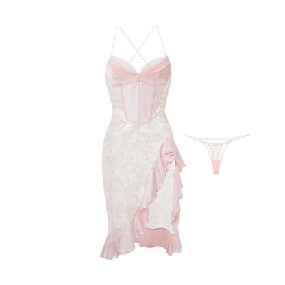 Floral Ruffle Slit Nightdress Set