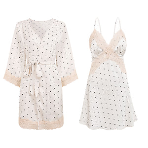 Champagne Polka Dot Satin Sleepwear Set