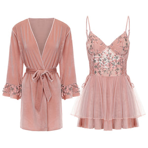 Blush Pink Embroidered Sleepwear Set
