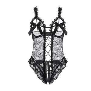 Black Lace Open-Cup Bodysuit