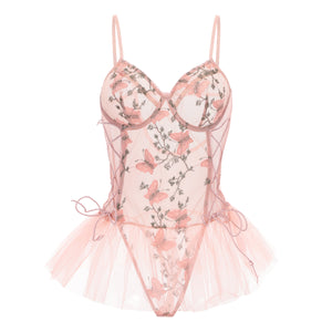 Pink Tulle Mesh Bodysuit