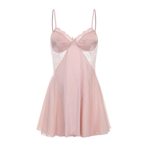Backless Lace Panel Satin Slip Dress