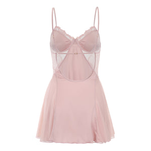 Backless Lace Panel Satin Slip Dress