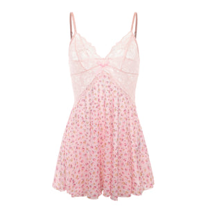 Pink Floral Lace Slip Dress