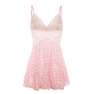Pink Floral Lace Slip Dress