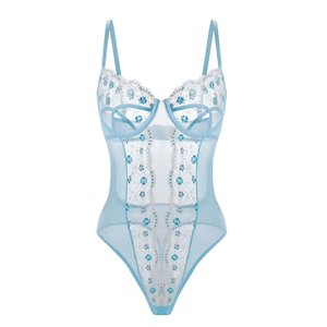 Blue Lace Panel Bodysuit
