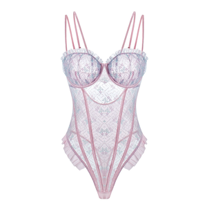 Pink-Blue Lace Bodysuit