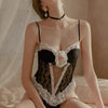 Elegant Lace Bodysuit with Floral Detail - Black