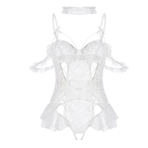 Lace Ribbon Backless Bodysuit