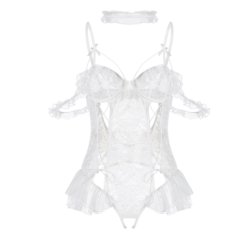 Lace Ribbon Backless Bodysuit