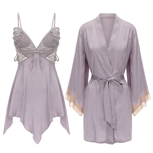 Taro Purple Lace Slip Dress & Robe Set