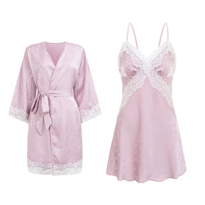 Lavender Satin Nightdress & Robe Set