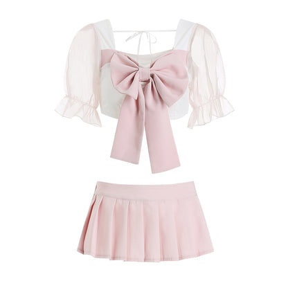 シースルーボウパフスリーブ制服セット